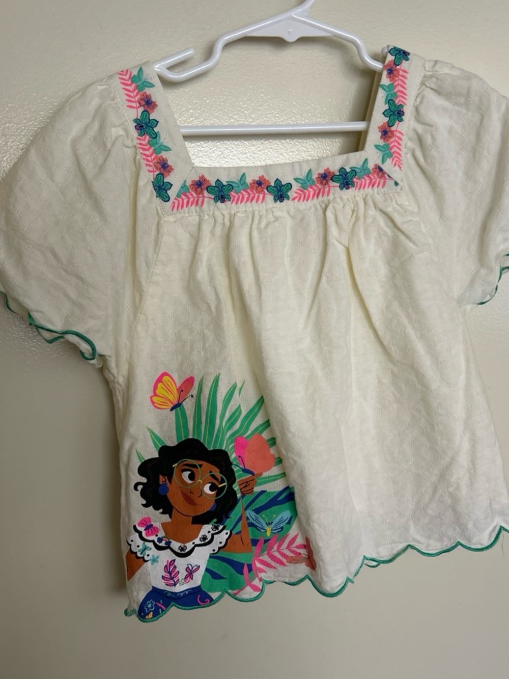 Disney Cream Girls' Embroidered Top with Colorful Character Art